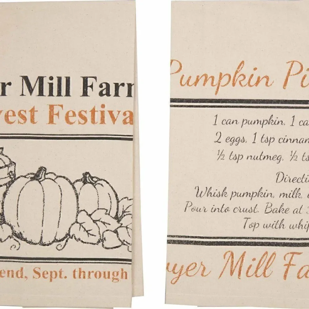 Harvest Tea Towel Set Pumpkin Thanksgiving Holiday